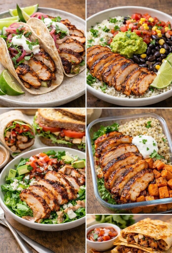 Different ways to serve chipotle chicken tacos bowl and plate