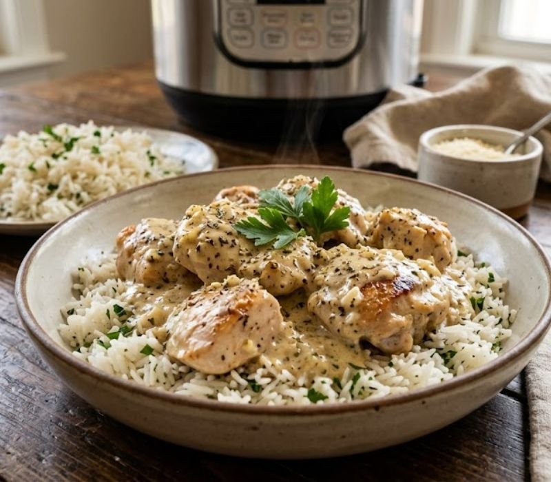 rich and creamy chicken cooked in instant pot