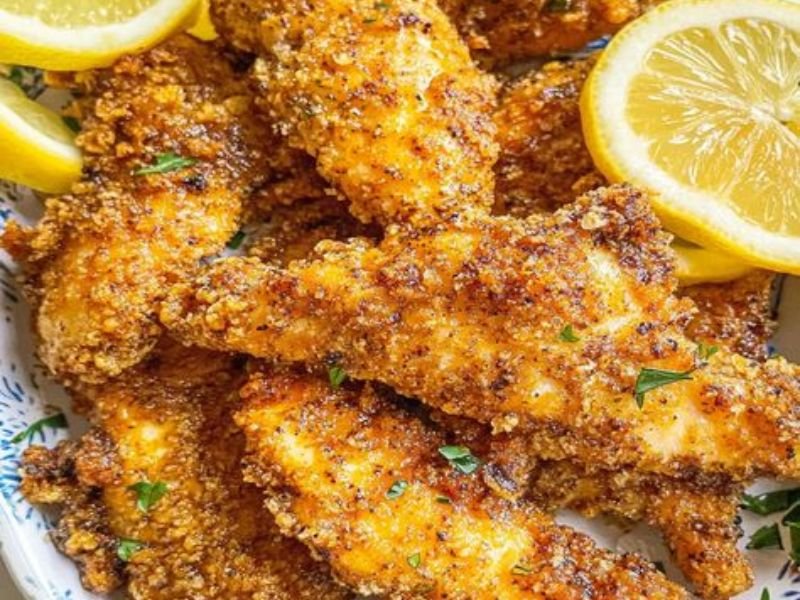 plated juicy chicken tenderloin
