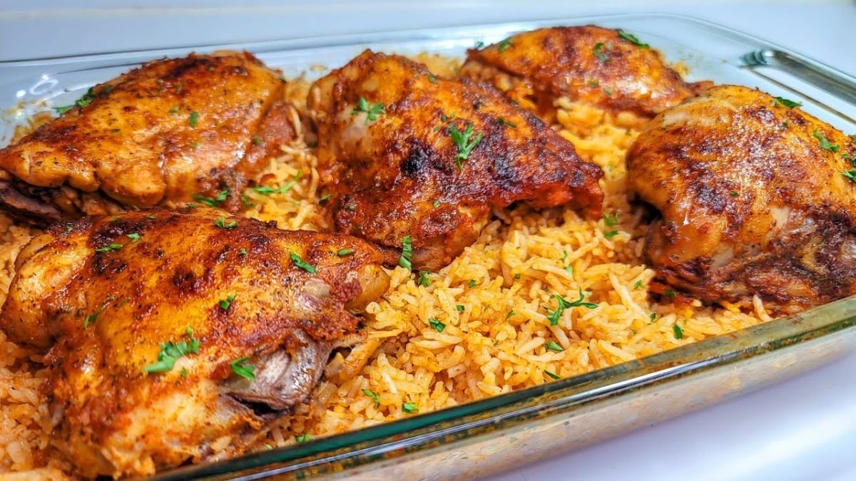 juicy chicken thighs with fluffy rice easy weeknight dinner