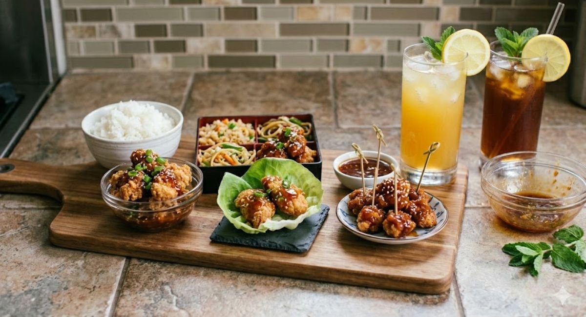 sweet chilli chicken with rice serving idea