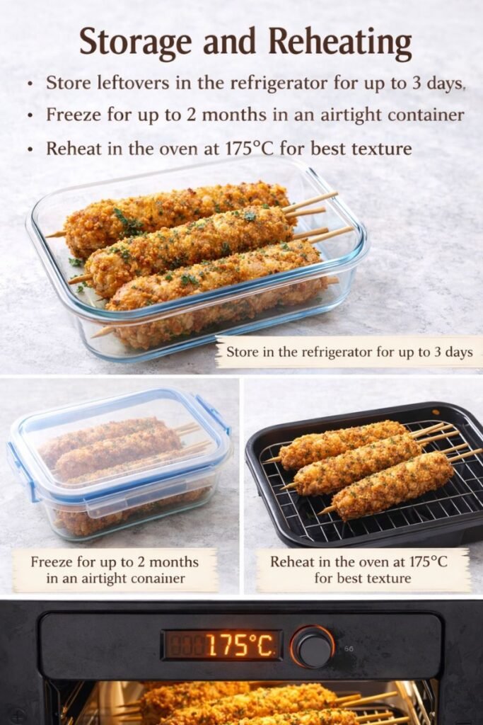 "Stored chicken in fridge and freezer with oven reheating at 175°C."
