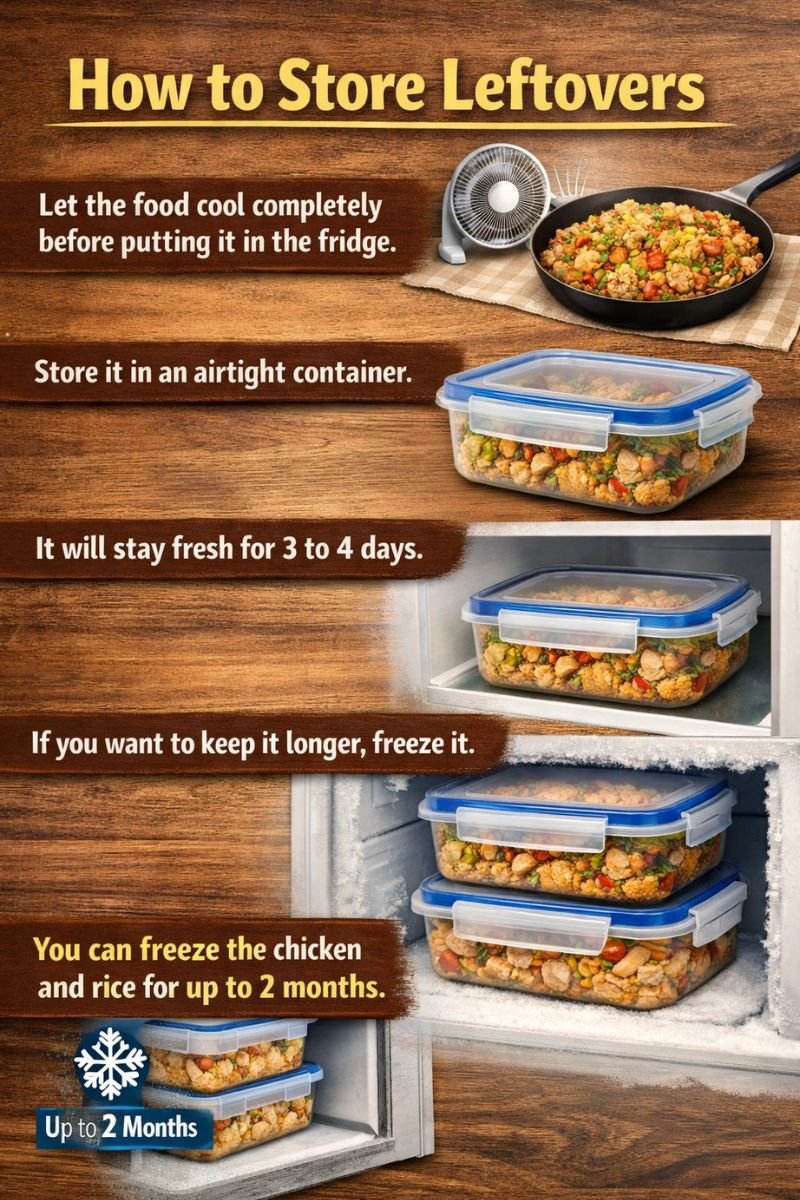 meal prep chicken and rice stored in containers